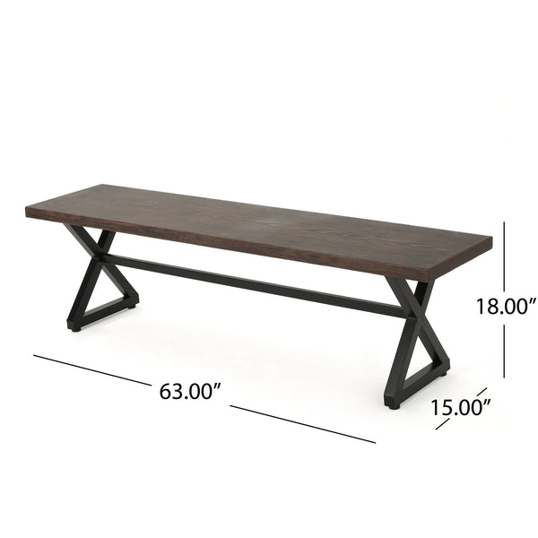 English Elm Christopher Knight Home® - Outdoor Aluminum Dining Bench with Wood‑Like Finish and Black Powder‑Coated Steel X‑Frame, Durable Stylish Seating Brown 61625.00BBRNMP1