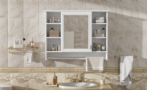 English Elm 3-in-1 Wall Mounted Medicine Cabinet with Soft Close Door Towel Bar and Vanity Mirror White N710P358618K