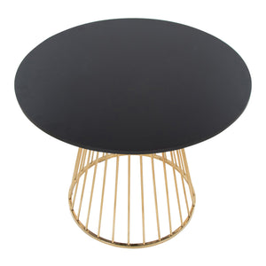English Elm Canary Glam Dining Table with Gold Cage Base and Black Round MDF Top — Seats 4, Contemporary Chic B202S01102