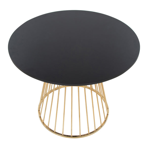 English Elm Canary Glam Dining Table with Gold Cage Base and Black Round MDF Top — Seats 4, Contemporary Chic B202S01102