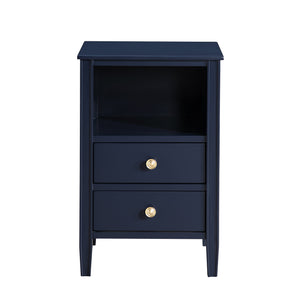 English Elm Winston 2-Drawer Storage Nightstand with Brushed Gold Knobs, Open Shelf, Fluted Legs, No Assembly Dark Blue B050P376957
