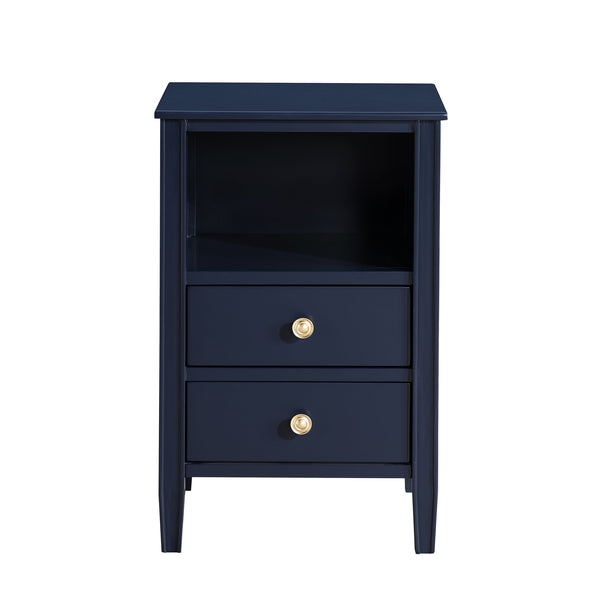 English Elm Winston 2-Drawer Storage Nightstand with Brushed Gold Knobs, Open Shelf, Fluted Legs, No Assembly Dark Blue B050P376957