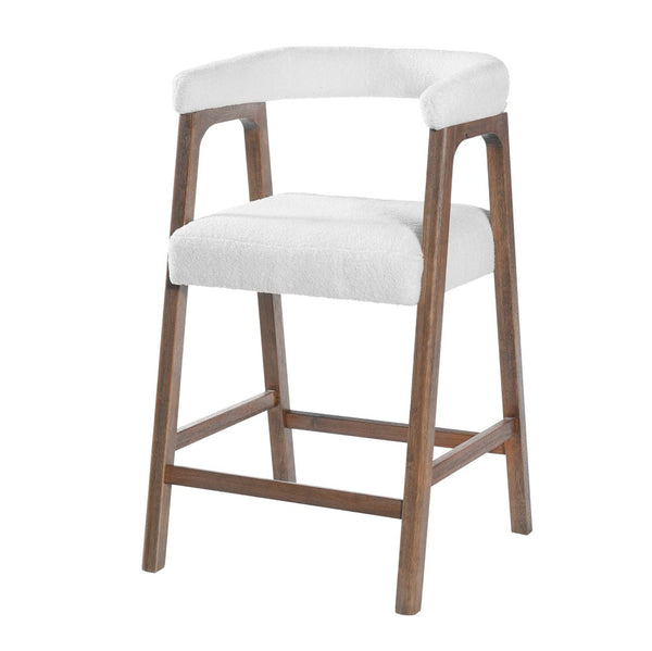 English Elm 24'' Upholstered Counter Stools with Arms Beige Set of 2 for Kitchen Island Walnut N780P354192D