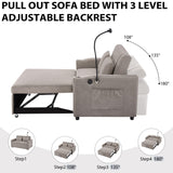 English Elm 55.9" Convertible Sofa Bed Loveseat Sofa With Three Usb Ports, Two Side Pockets, Two Cup Holders and 360°Swivel Phone Holder For Living Room, Light Grey