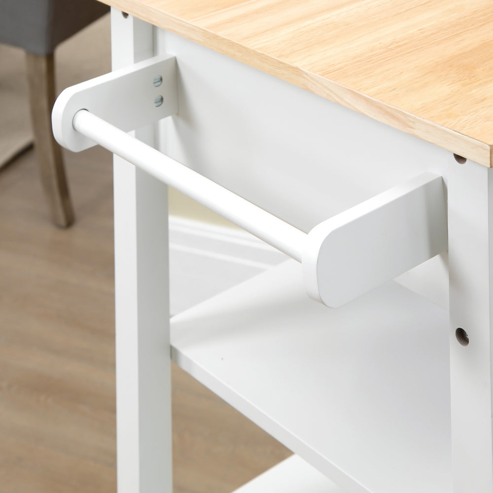 English Elm Homcom Rolling Kitchen Island Cart With Solid Wood Top, Ample Storage, Drawer & Towel Rack, White W2225P217392