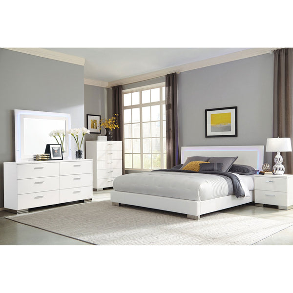 English Elm Dulcey White High Gloss 5-Piece Queen Bedroom Set With Led Headboard & Ample Storage Solutions B062S01335