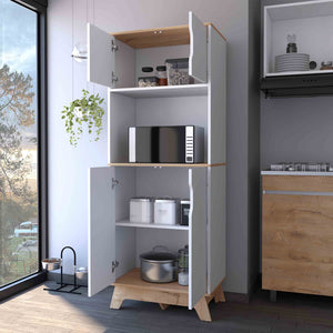 English Elm Brussel Multicolor Microwave Pantry Cabinet with Countertop Surface, Top & Lower Double Doors, Sturdy Wood Support B128S00133