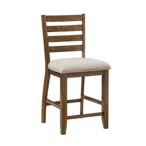 English Elm Counter Height Ladder-Back Chairs Set of 2 in Traditional Cherry Finish with Beige Padded Seats, 25.5" Seat Height, Arts & Crafts Appeal B011P263745
