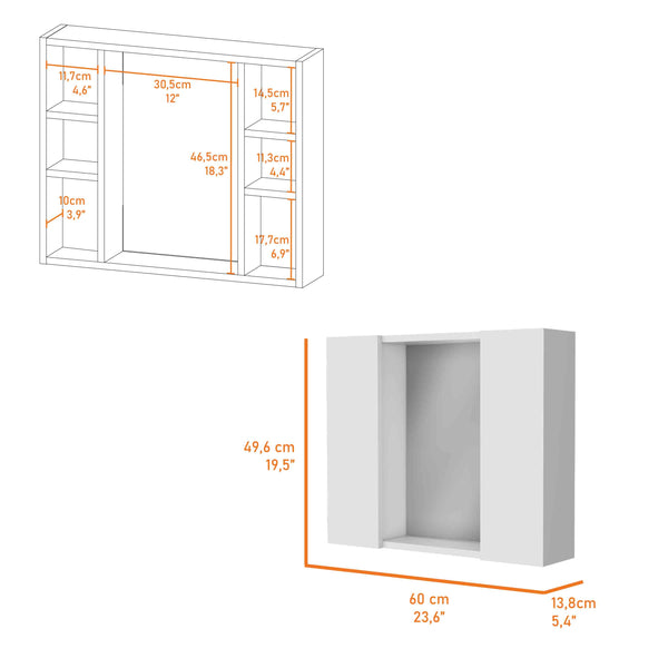 English Elm Draco Modern Wall Medicine Cabinet with Mirror and External Shelf, Double Door Storage Solution White 28 L x 26 W x 3 H B128P148908