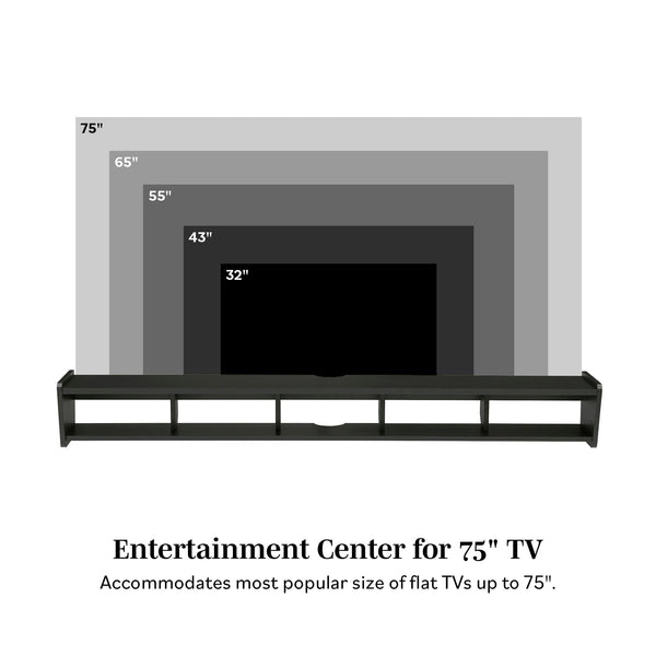 English Elm Walker Edison - Modern Wall-Mounted Floating TV Stand Coastal Oak – Minimalist MDF Shelf for TVs up to 70", 5 Cubby Storage, Cord Management, Hardware Included Black 69 L x 14 W x 4 H B185P168909