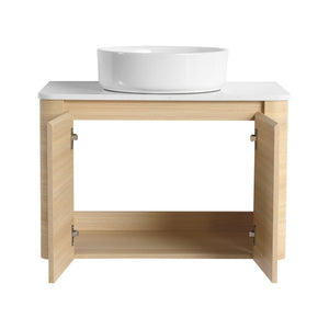 English Elm 30'' Wall-Mounted Bathroom Vanity With Ceramic Art Sink, Soft-Close Doors & Modern Plywood Design W999S00462