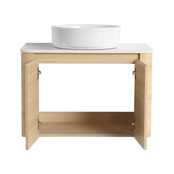 English Elm 30'' Wall-Mounted Bathroom Vanity With Ceramic Art Sink, Soft-Close Doors & Modern Plywood Design W999S00462