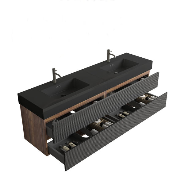 English Elm Galan 72 Inch Double Sink Vanity Fluted Wood Quartz Top Freestanding Bathroom Cabinet W1865S00173