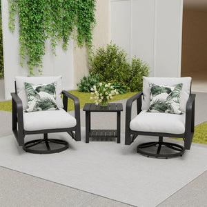 English Elm Fr Outdoor Swivel Rocker Set Aluminum Frame Memory Foam Patio Chairs with Side Table W5382S00003