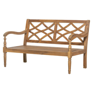 English Elm Christopher Knight Home® - Outdoor Acacia Loveseat with Beige Cushions, Curved Ergonomic Armrests & Carved Lattice Back Elegance N768P271733D