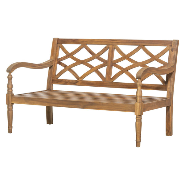 English Elm Christopher Knight Home® - Outdoor Acacia Loveseat with Beige Cushions, Curved Ergonomic Armrests & Carved Lattice Back Elegance N768P271733D