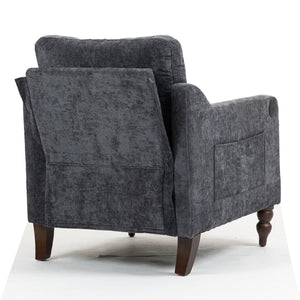English Elm Accent Comfy chenille chair with USB charging, ergonomic wide back, high-rebound sponge, retro wooden legs DARK GREY W2715P312493