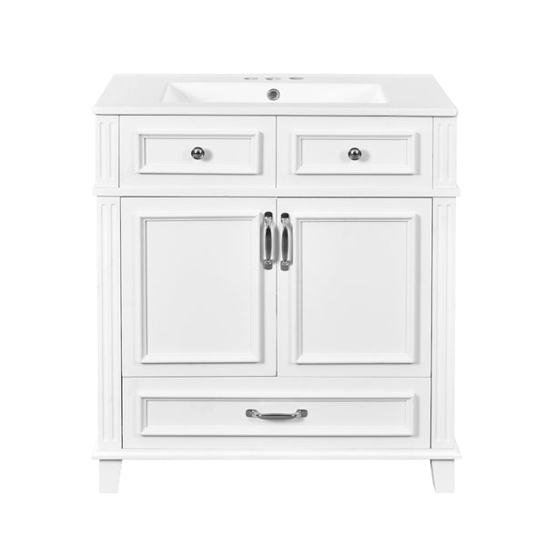 English Elm 30'' Bathroom Vanity with Sink - Retro Solid Wood Frame, Ceramic Basin, Soft-Close Doors & Ample Storage White N710P190656K