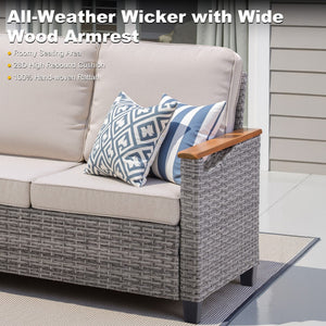 English Elm 73.2" Outdoor Handwoven Rattan 3 Seat Sofa with Olefin Cushions for Porch or Patio Beige T3773P418279