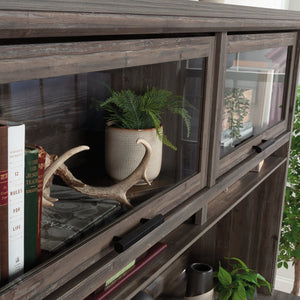 English Elm Hutch, Stylish Brown Finish With Glass Doors - Perfect For Organized Home Office Storage Solutions B356P367799