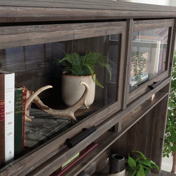 English Elm Hutch, Stylish Brown Finish With Glass Doors - Perfect For Organized Home Office Storage Solutions B356P367799