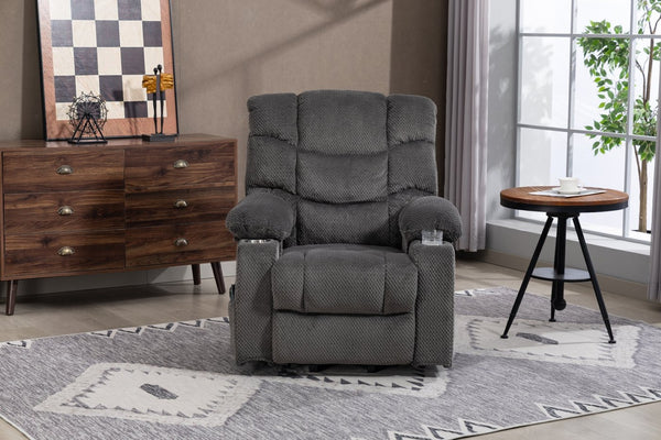 English Elm Ultra Wide Velvet Swivel Lounge Chair with Massage Heating and Powered Lift Assist Grey W547P425986