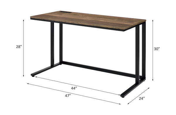 English Elm Walnut Writing Desk with USB Port and Open Base — Knock-Down Design, Spacious Surface for Workstation Walnut+black B062P209215