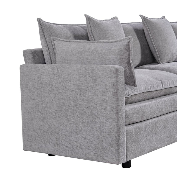 English Elm 108.66"Modern Chenille L-Shaped Sectional Sofa with Convertible Chaise, Solid Wood Frame, Plush Foam Comfort and Ottoman Set for Spacious Living Room Light Gray W1036S00055