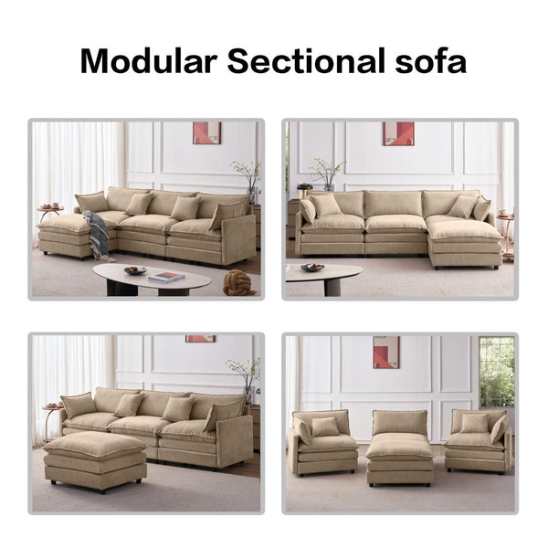 English Elm 105" L-shaped Chenille Sectional with Ottoman Pocket Spring Living Room Sofa Coffee W1097S00227