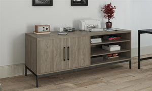 English Elm Parkside Black Oak Melamine Credenza with Sliding Doors and Built in Power Strip B2733S00002