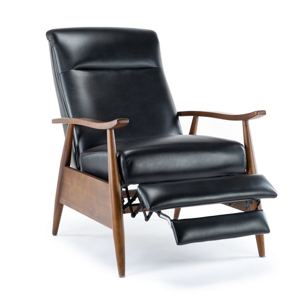 English Elm Sarasota Wood Arm Push Back Recliner with Leather Gel Upholstery, Chestnut Arms & 3-Position Comfort Black B050P281015