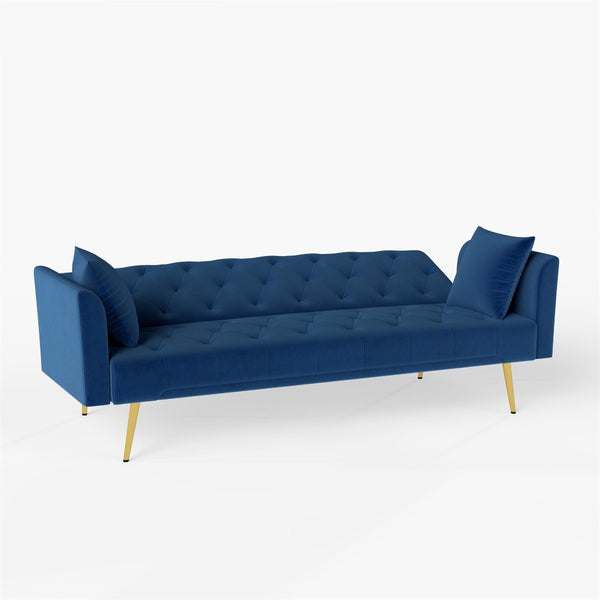 English Elm Modern Tufted Velvet Sleeper Sofa Retro Style Convertible Fold Flat for Compact Spaces Blue W2353P399459