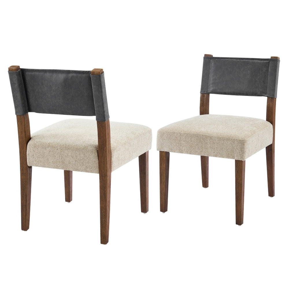 English Elm Mid-century Modern Linen Blend Dining Chairs Rubberwood Legs Sculptural Backrest Set of 2 Dark Gray,Oatmeal,Walnut N768P442393W