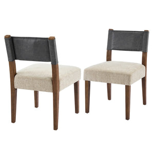 English Elm Mid-century Modern Linen Blend Dining Chairs Rubberwood Legs Sculptural Backrest Set of 2 Dark Gray,Oatmeal,Walnut N768P442393W