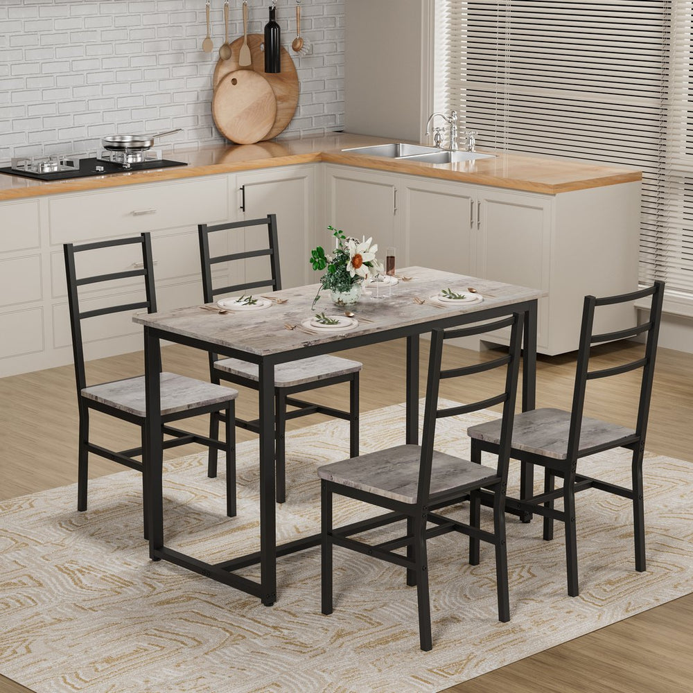 English Elm Dining 5-Piece Farmhouse Dinette Set with Sleek Metal Frame, Compact Mid-Century Table and 4 Chairs for Kitchen Gray W578P304058