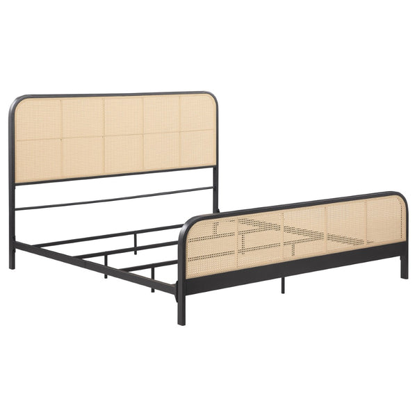 English Elm Randall Coastal Woven Cane Webbing Eastern King Bed with Airy Metal Frame Black B062P447774