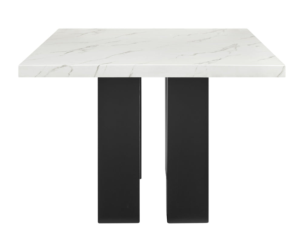 English Elm 1pc White Rectangular Marble-Look Table 68"W x 42"D x 30"H — Dark Base, Modern Luxury Dining Centerpiece B2741S00519
