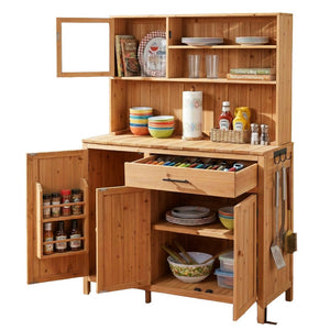 English Elm (with Hutch) Topamx Solid Fir Potting Bench Patio Workstation Spice Rack Drawer Natural N717P404330A