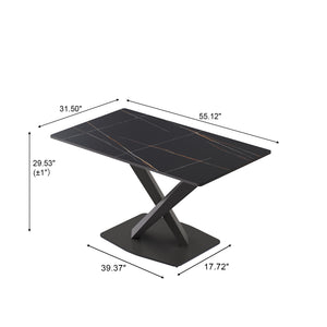 English Elm 55.12" Modern Artificial Stone Dining Table With Black Metal X-Leg Base - Seats 6, Easy Maintenance W1535S00538
