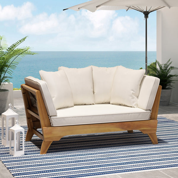 English Elm Christopher Knight Home® - Expandable Outdoor Daybed With Cushions - Acacia Wood Patio Sofa, Adjustable Armrests & Stylish Design 69489.00BGE