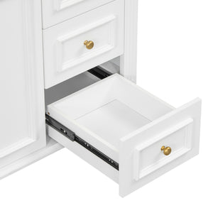English Elm 36" Modern Bathroom Vanity with Ceramic Sink, Gold Handles, Flip-Out Drawer & Soft-Close Doors White N725P283623K