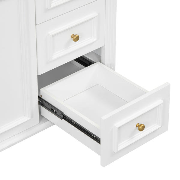 English Elm 36" Modern Bathroom Vanity with Ceramic Sink, Gold Handles, Flip-Out Drawer & Soft-Close Doors White N725P283623K