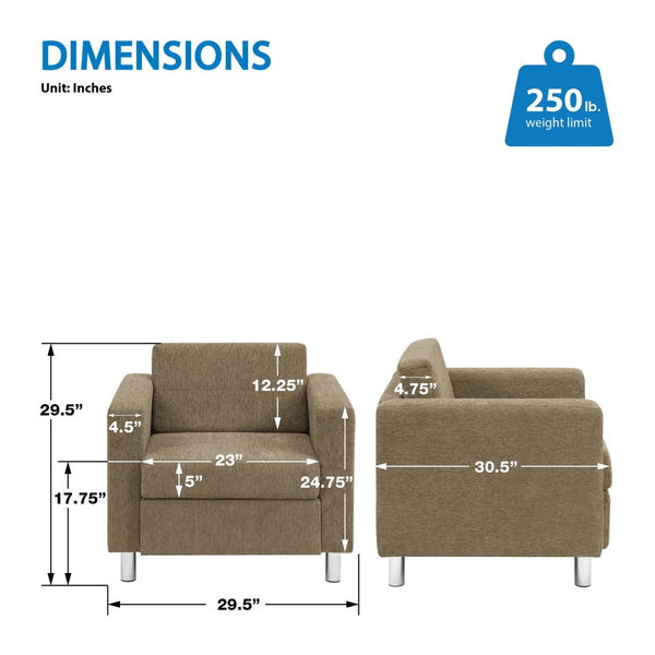 OSP Home Furnishings Pacific Club Armchair with Chrome Legs and Performance Fabric for Modern Living Rooms Armchair Taupe PAC51-S125