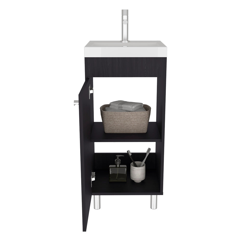 English Elm Waterford Compact Vanity Sink with Integrated Basin and Storage Cabinet, Durable Engineered Wood Finish Black B092P329252