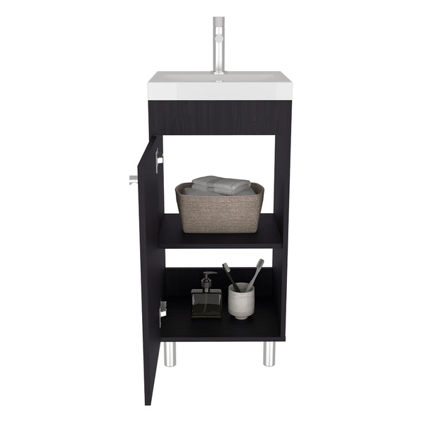 English Elm Waterford Compact Vanity Sink with Integrated Basin and Storage Cabinet, Durable Engineered Wood Finish Black B092P329252