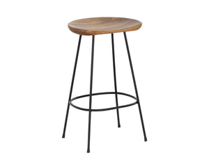 Sunpan Indra Counter Stool - Elegant Coastal Design with Solid Mango Wood Seat & Sturdy Black Iron Frame