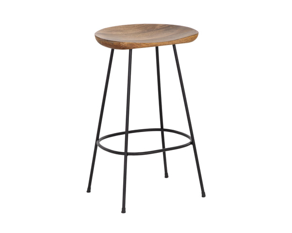 Sunpan Indra Counter Stool - Elegant Coastal Design with Solid Mango Wood Seat & Sturdy Black Iron Frame
