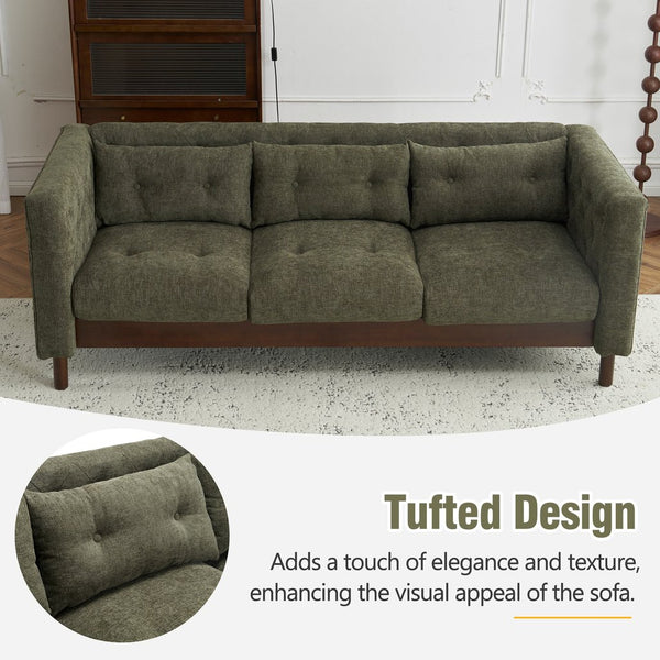 English Elm Christopher Knight Home® - 78" Upholstered Sofa with Tufted Linen-Like Fabric, Deep 19" Seat, Sturdy Rubber Wood Legs, 900lb Capacity Dark Green N763P243921F