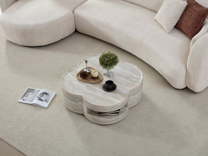 English Elm 31.5" Clover Round Faux Marble Coffee Table with Open Shelf for Modern Living W2664P462015
