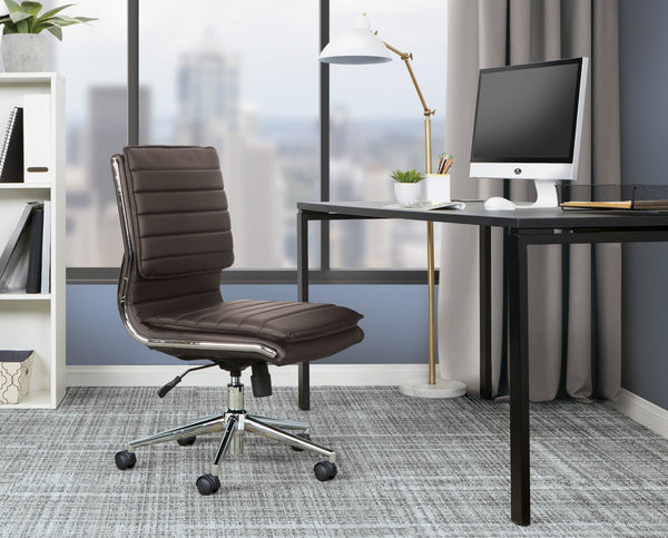 OSP Home Furnishings Armless Mid-back Faux Leather Office Chair with Lumbar Support and Chrome Base Espresso SPX23592C-U1